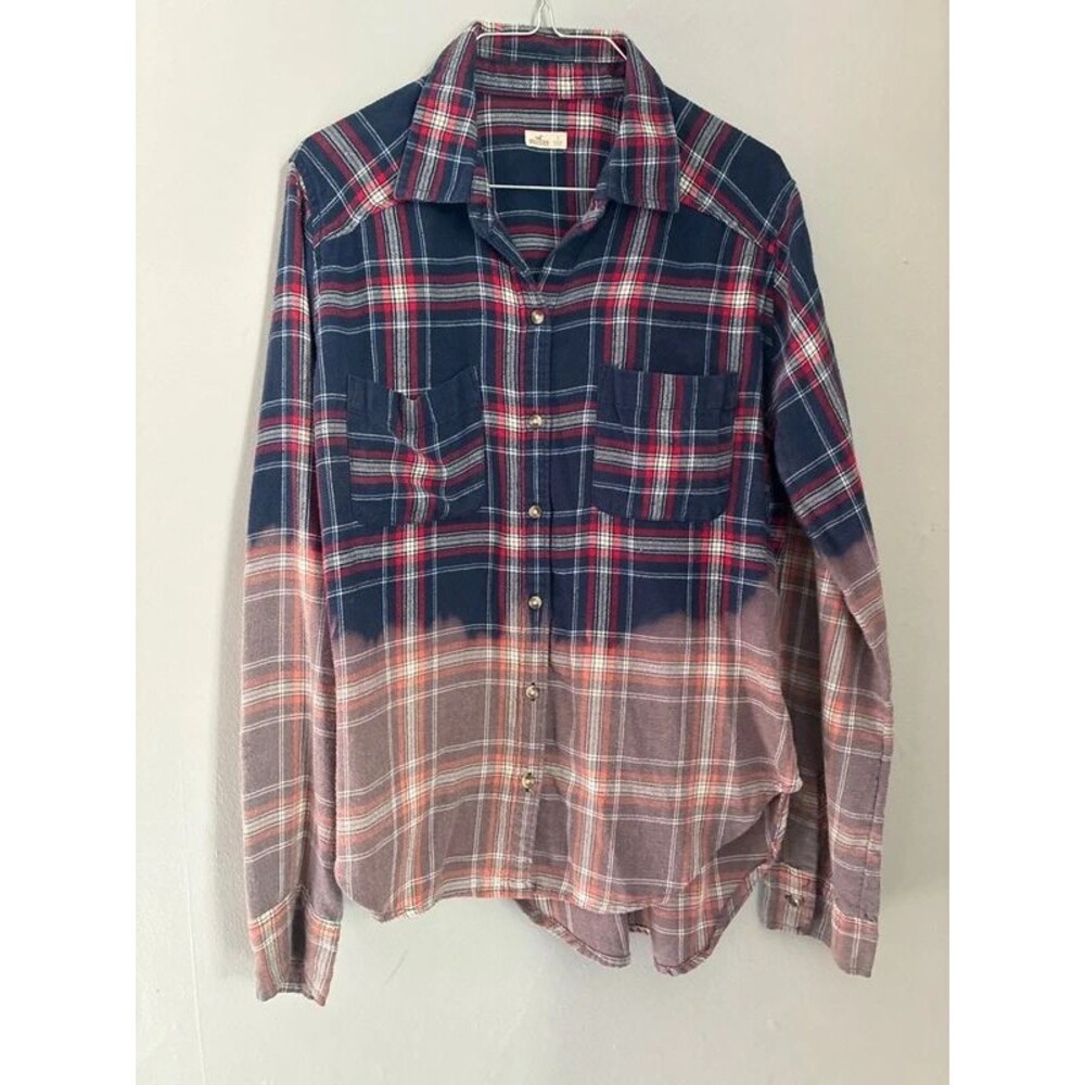 Hollister Bleached Dip Dye Plaid Flannel Button Down Shirt Small Grunge Punk